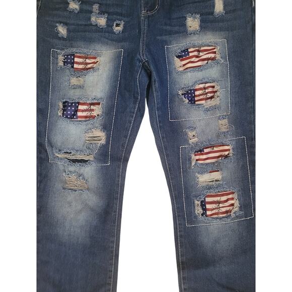 American Flag Distressed Boyfriend Jeans Women Sz 16 - Picture 3 of 5
